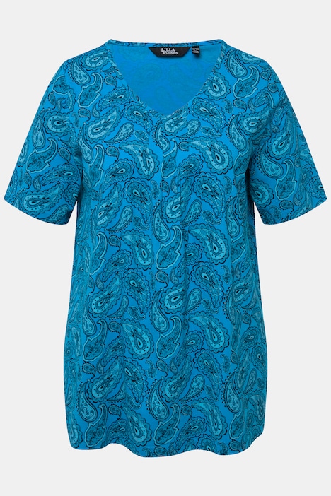 T-Shirt, Paisley, A-Linie, V-Ausschnitt, Halbarm