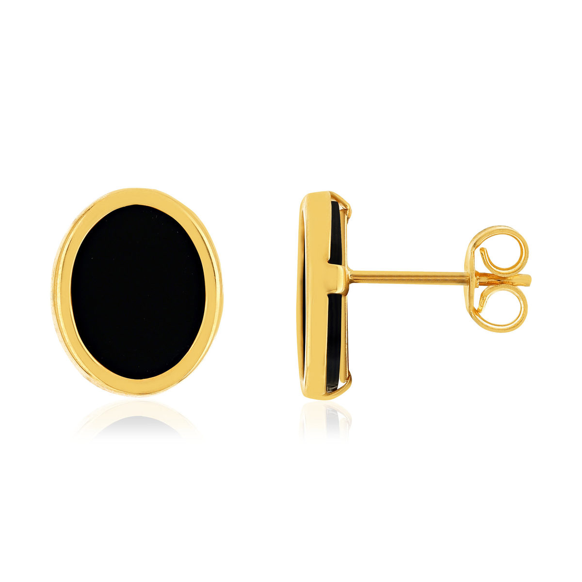 Boucles d'oreilles or 750 jaune onyx ovale