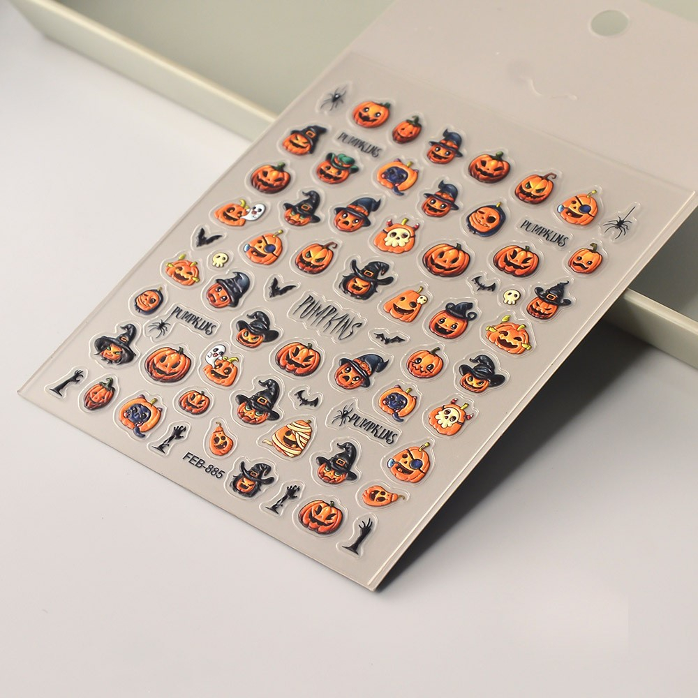 (68-tlg. Set) Nagel Sticker Nail Art Tattoo Selbstklebende Halloween Kürbis Aufkleber - Orange / Schwarz