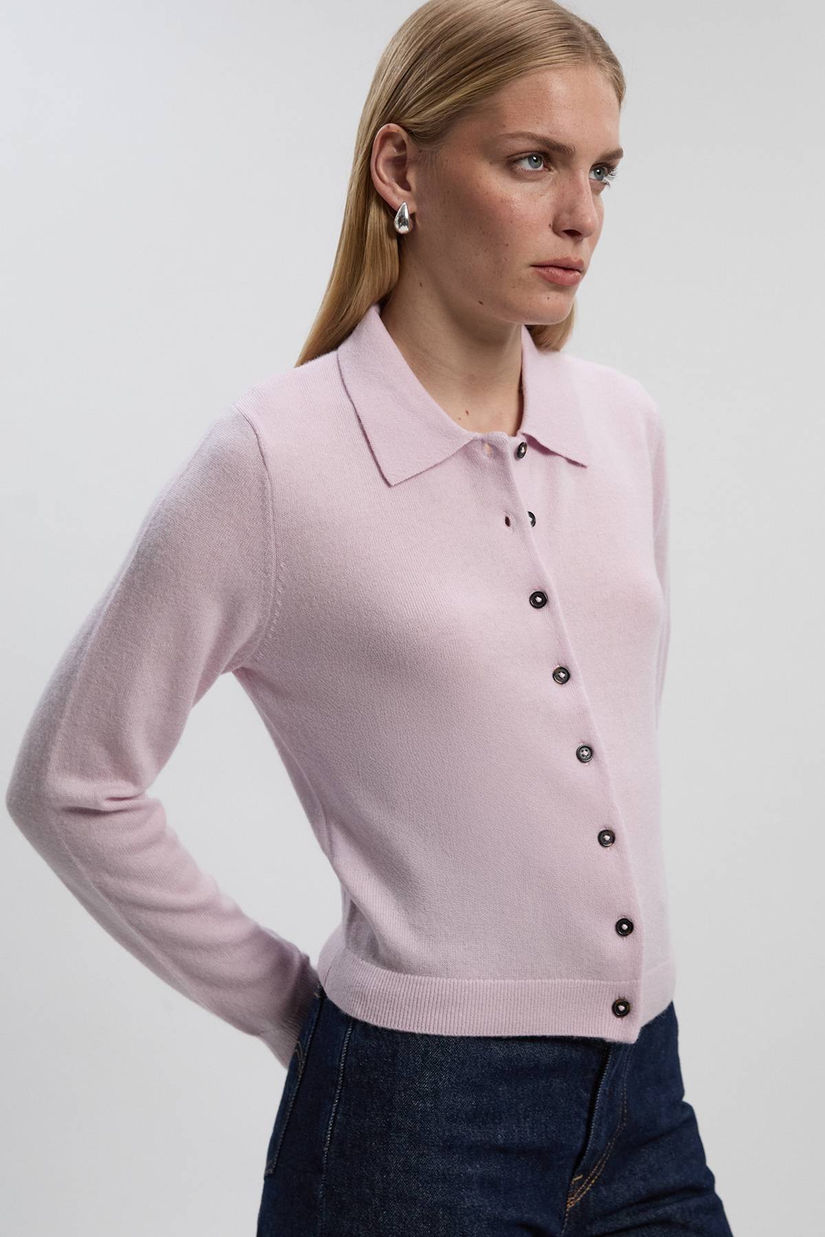 KarenMillen Cardigan en Maille Col Montant Mélange Laine Cachemire
