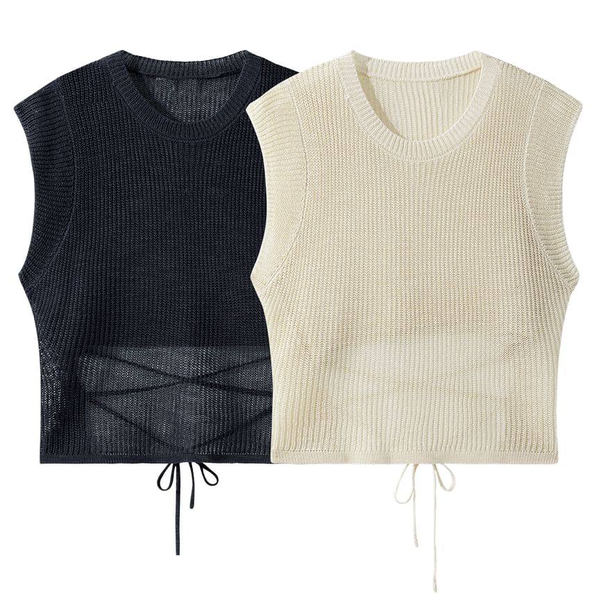 Fatankora - Ronde hals, effen, cropped sweater met vetersluiting aan de achterkant