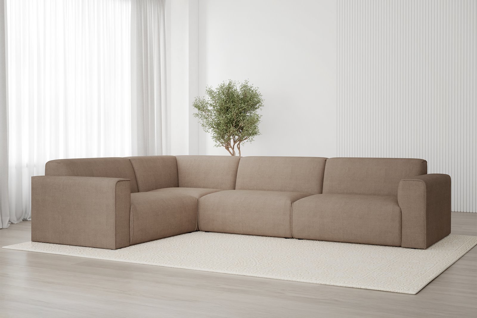 Monaco hjørnesofa 1,5/3 hjørnesofa. Tekstil Fjord 4 Antilope med sorte ben. Std komfort.