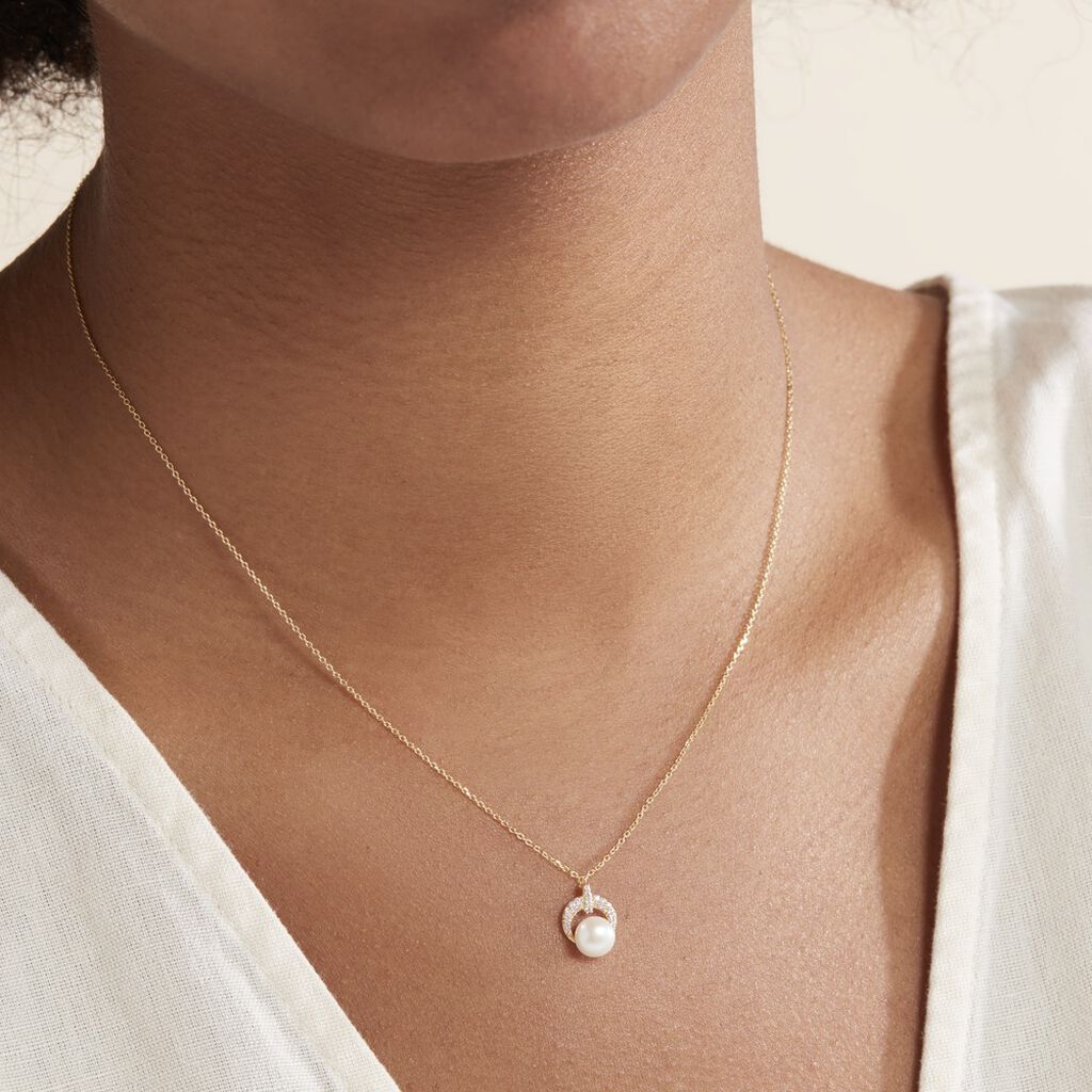 Collier Aloys Or Jaune Perle De Culture Et Oxyde De Zirconium