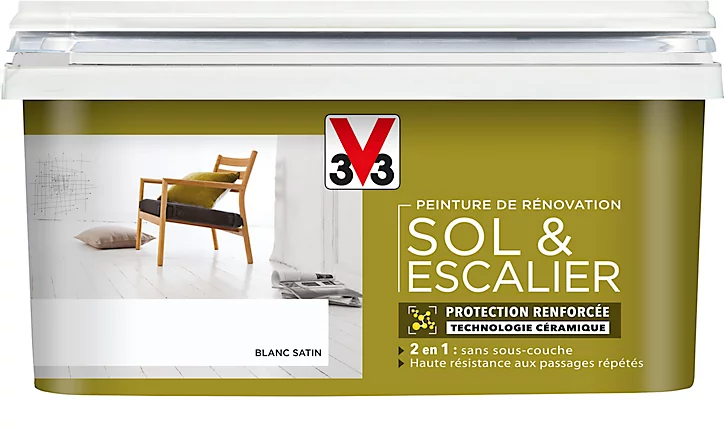 Peinture de rénovation sol et escalier V33 blanc satin 2L