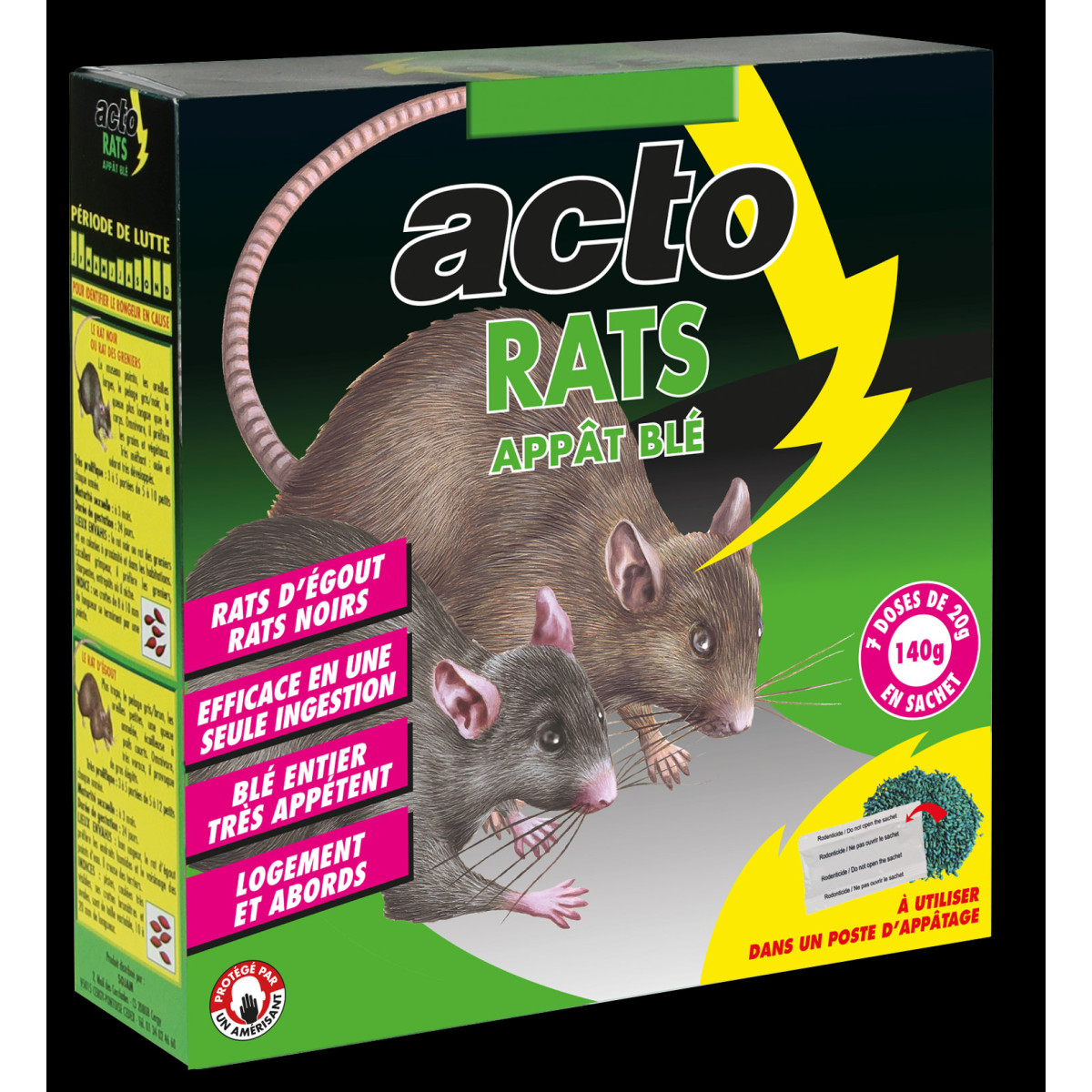Acto rats appât blé - 7 x 20 grs - solution efficace contre rats noirs et rats