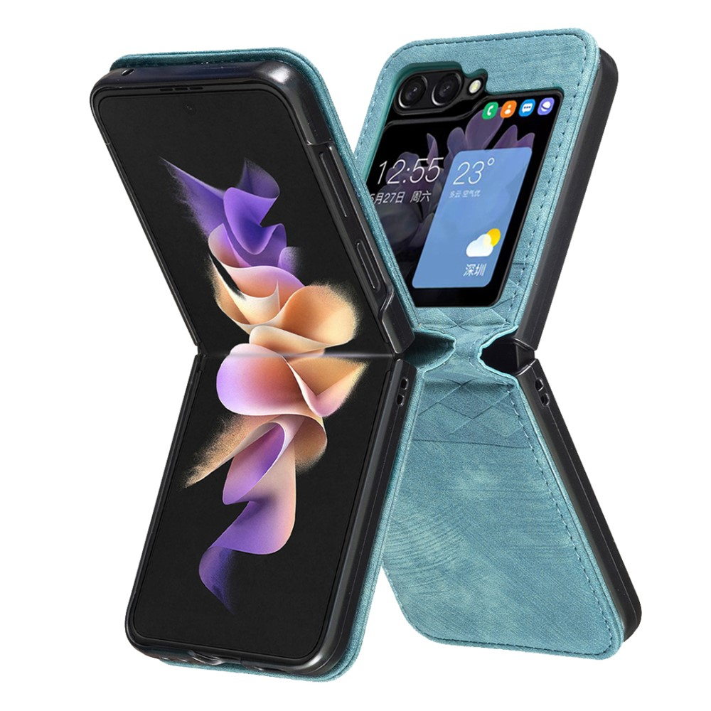 Samsung Galaxy Z Flip7 FE / Z Flip6 Leder Hardcase Schutzhülle Rauten Muster - Blaugrün