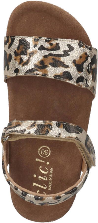 Clic! leren sandalen met panterprint champagne bruin