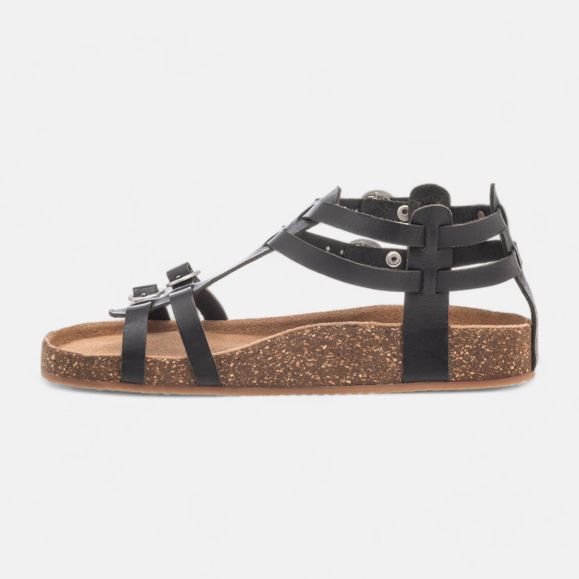 Mules semelle liège Femme en cuir noir