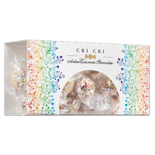 Antica C Torroneria Piemontese Cri ri, Haselnuss in Schokolade mit Zuckerstreuseln, Box