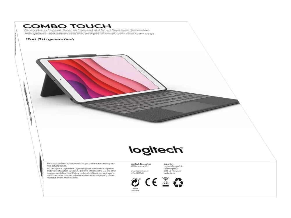 Logitech® | Combo Touch - Tastatur og folio-kasse - med trackpad - bagbelyst - Apple Smart connector - QWERTY - Pan Nordic - grafit - for Apple 10.2-inch iPad (7. generation, 8. generation, 9. generation)