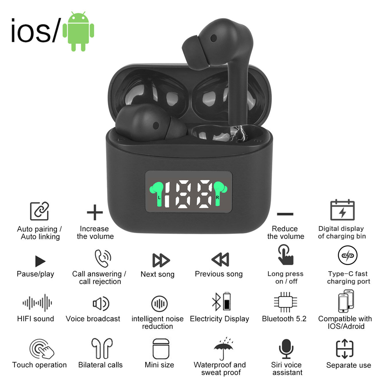 Onamaste Écouteurs Bluetooth noirs