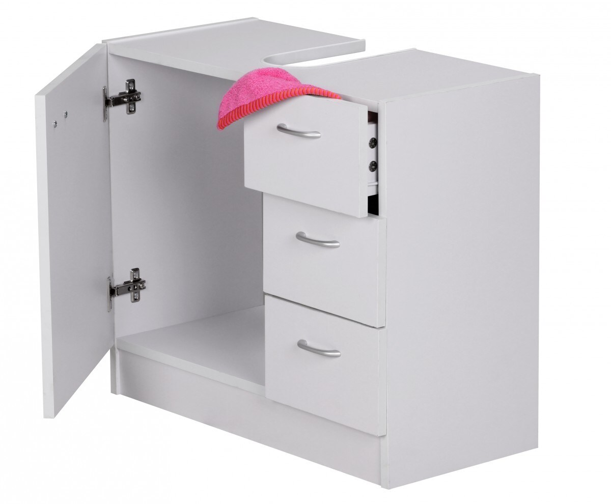 FineBuy Bad Waschbecken Unterschrank 54 x 63 x 30 cm 1 Tür 3 Schubladen weiß