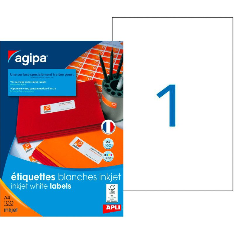 Etiquette adresse jet d'encre Agipa blanche - 100 feuilles