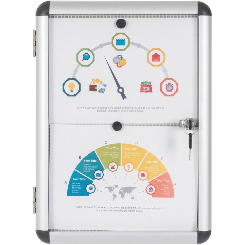 Vitrine intérieure extra plate acier laqué porte battante cadre aluminium Bi-Office Enclore - 2 feuilles