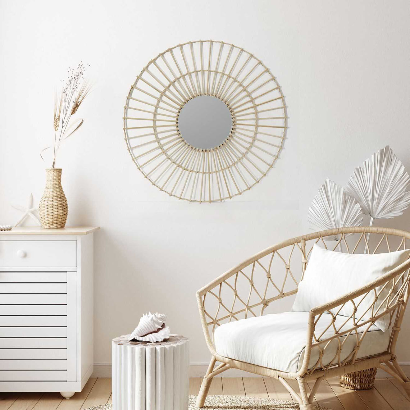 Home Deco Factory Miroir en rotin marron - D.75 cm