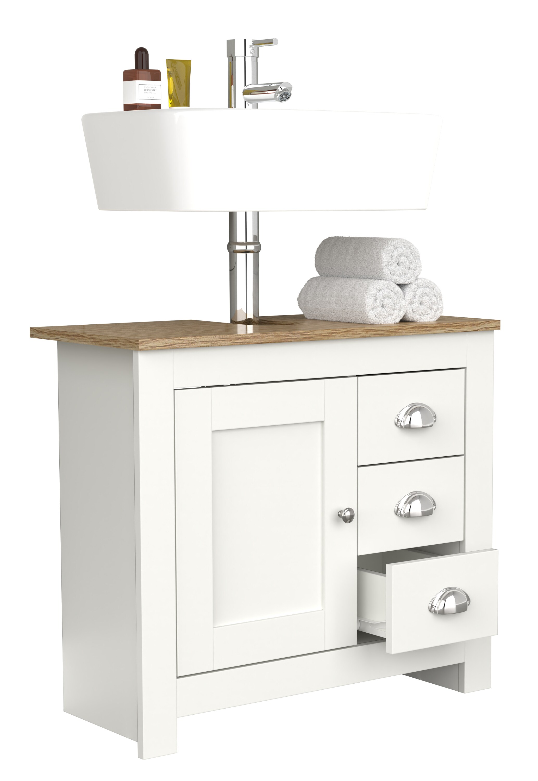 VCM Badmöbel Badunterschrank Waschbeckenunterschrank Badezimmer Schublade Balusa L