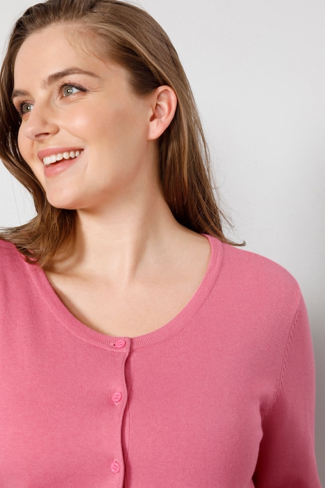 Kurz-Strickjacke, Classic Fit, Feinstrick, Rundhals, Langarm