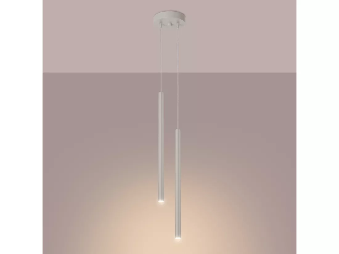 Lampe à suspension Pastelo moderne en acier - 2 sources lumineuses - L.15 x H.104 cm - beige