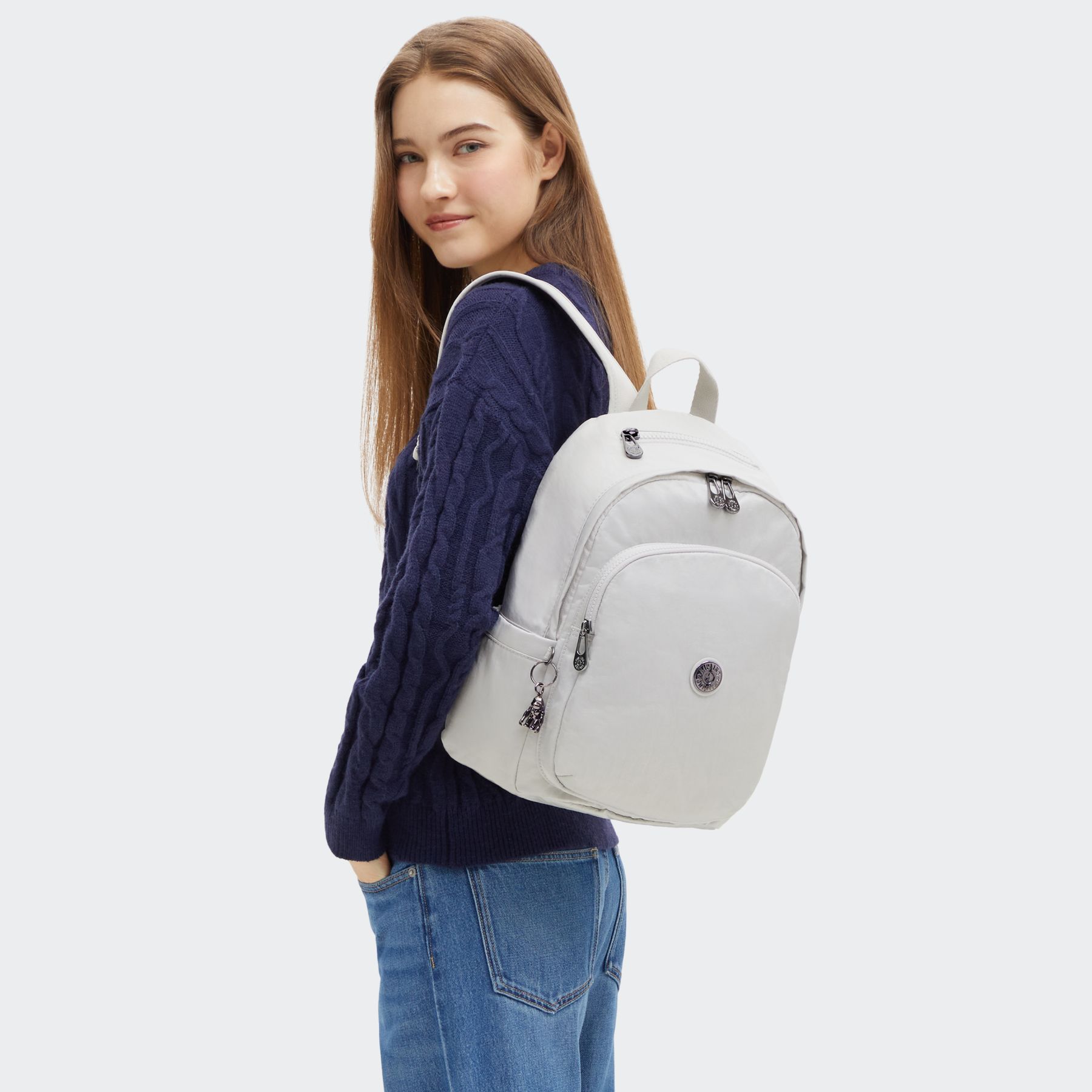 DELIA Sac à Dos Moyen avec Poche Frontale et Poignée Supérieure - Silver Night