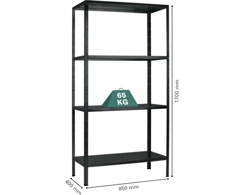 Kaiserthal wandrek, zwarte structuurlak, 170x85x40 cm, 4 legplanken, draagvermogen 260 kg