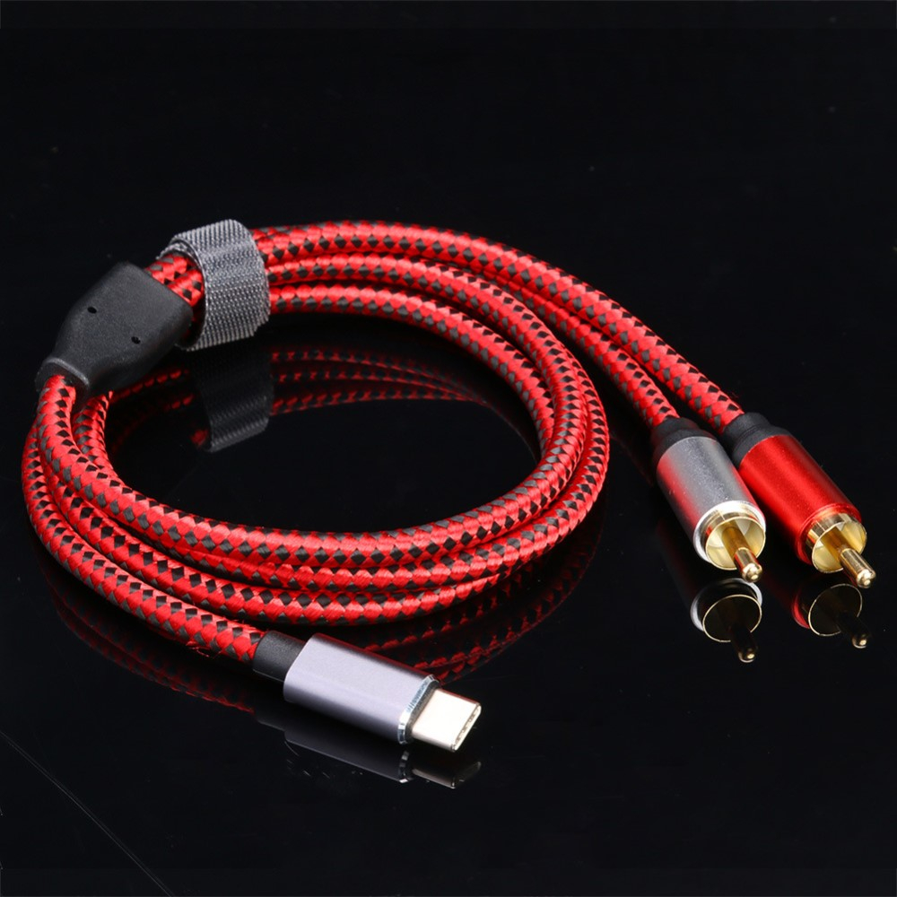 (1.5m) USB C auf Stereo Cinch Audiokabel mit vergoldeten Kontakten - Schwarz / Rot