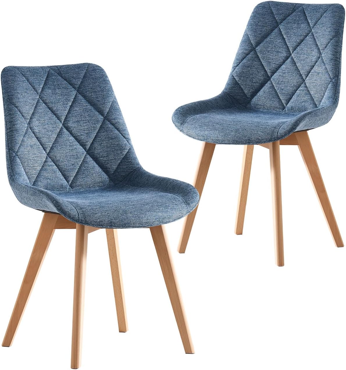 B&D home® Esszimmerstühle Tania 2er Set – Polsterstuhl mit ergonomischer Sitzschale, Webstoff Blau, Massivholzbeine Natur, skandinavisches Design für Esszimmer, Küche, Büro, Wohnzimmer