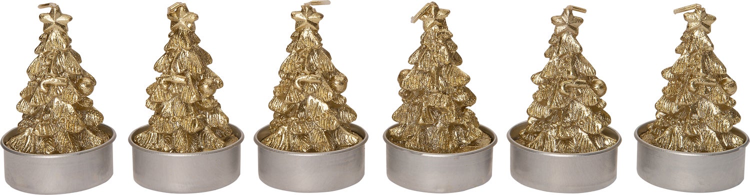 Intratuin kaars Kerstboom goud D 3,5 H 5 cm 6 stuks