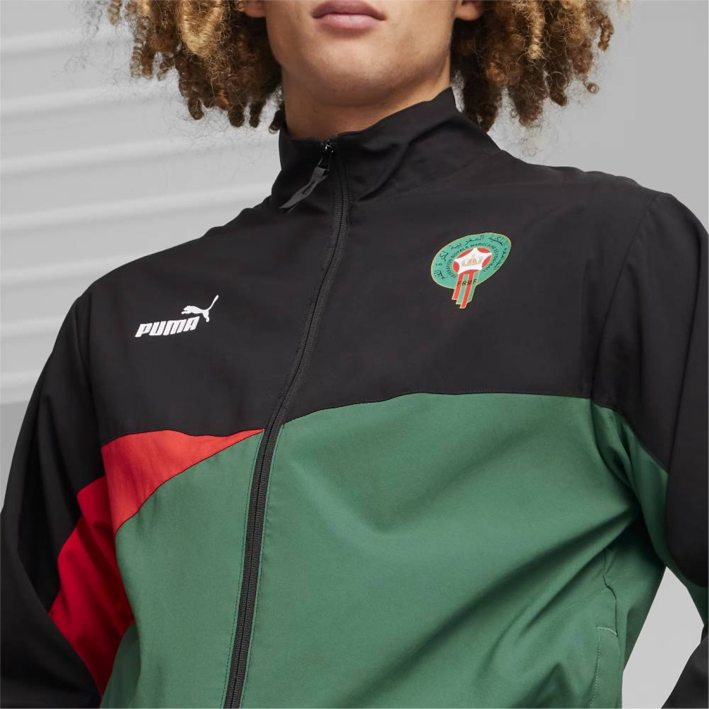 PUMA Marokko Woven Trainingsjack 2023-2024 Zwart Donkergroen Rood