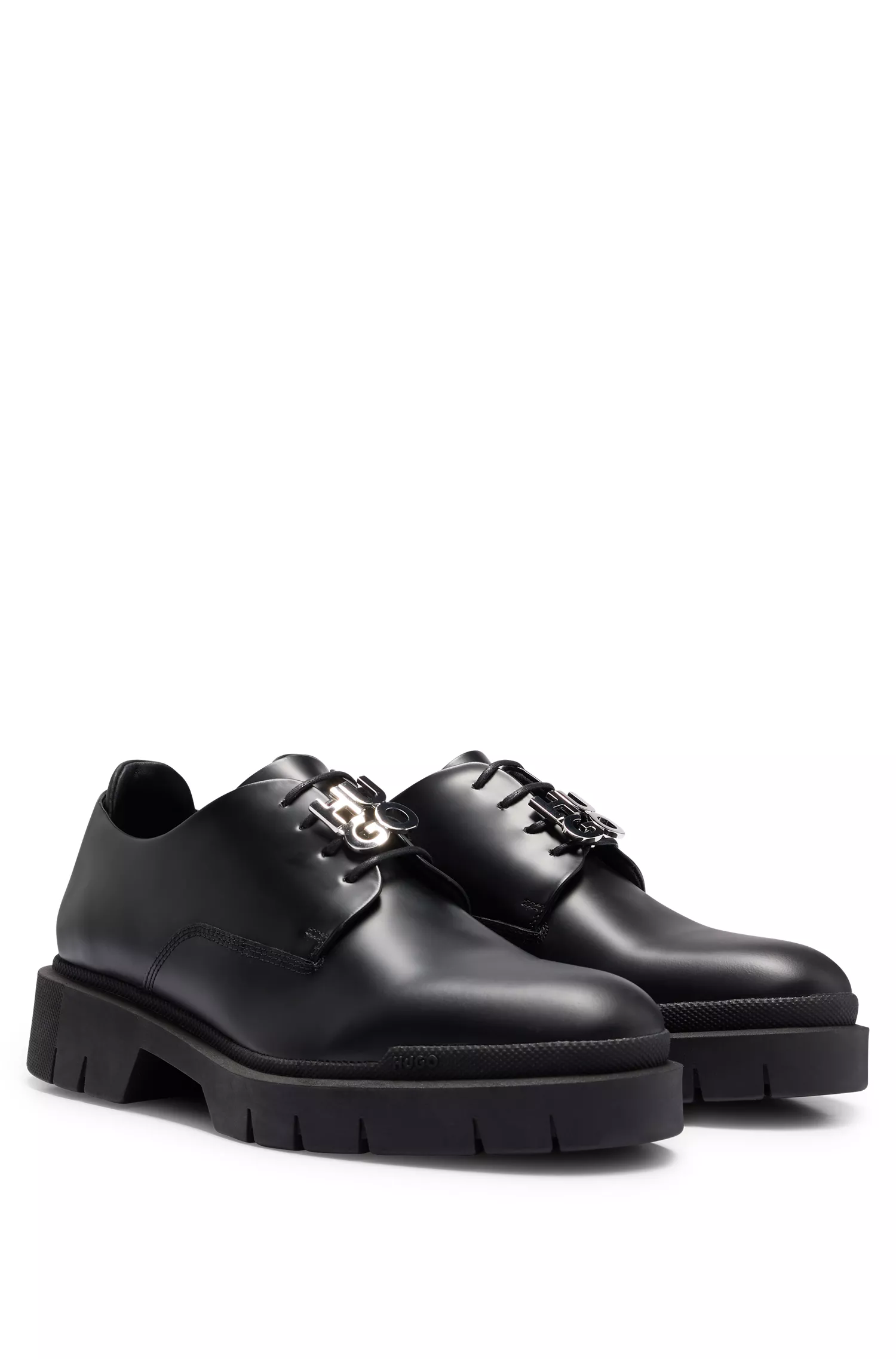 Sapatos Derby HUGO em couro vermelho com detalhe de cadarço com o logotipo.