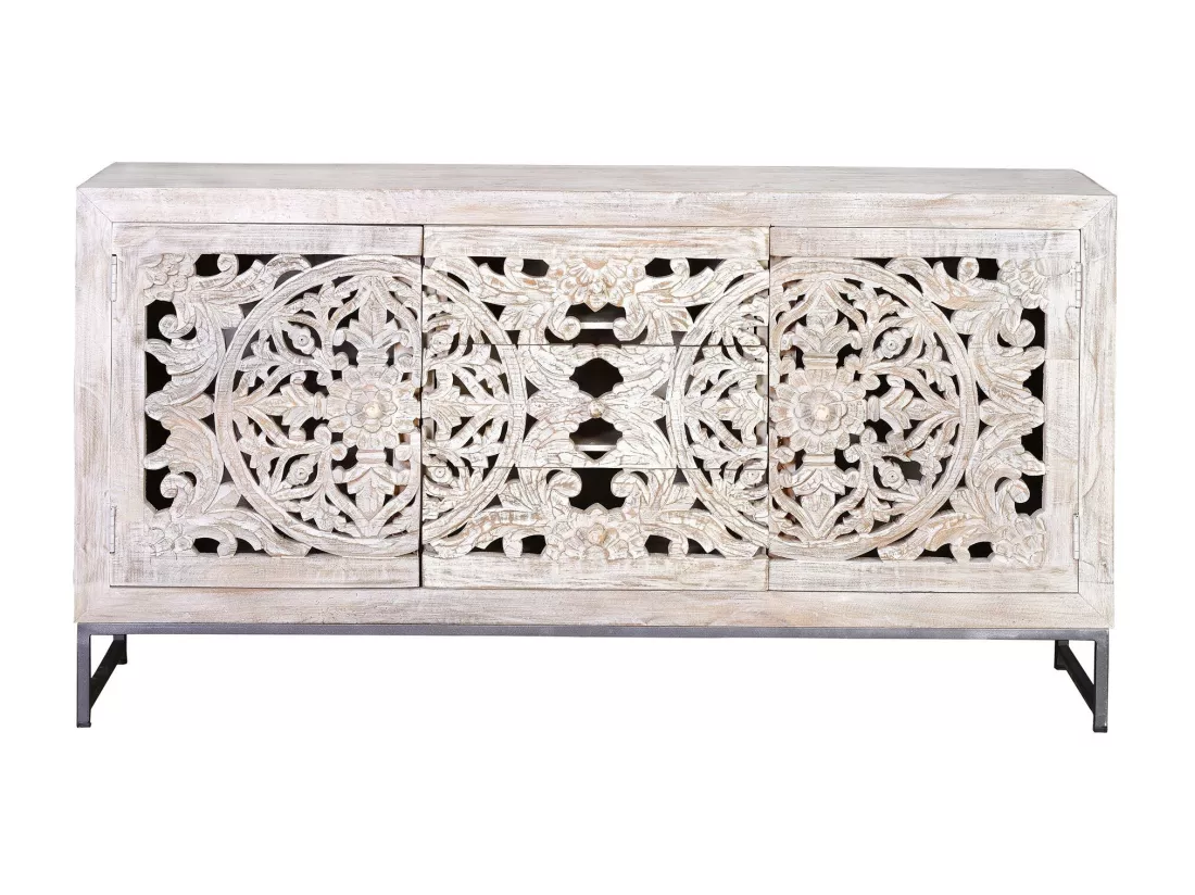 Buffet en manguier et métal blanc vieilli Blanco.Giner y Colomer.80x38x150