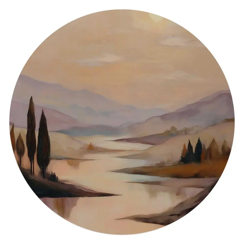 Glasschilderij Landschap II - Ø 70cm - Bruin