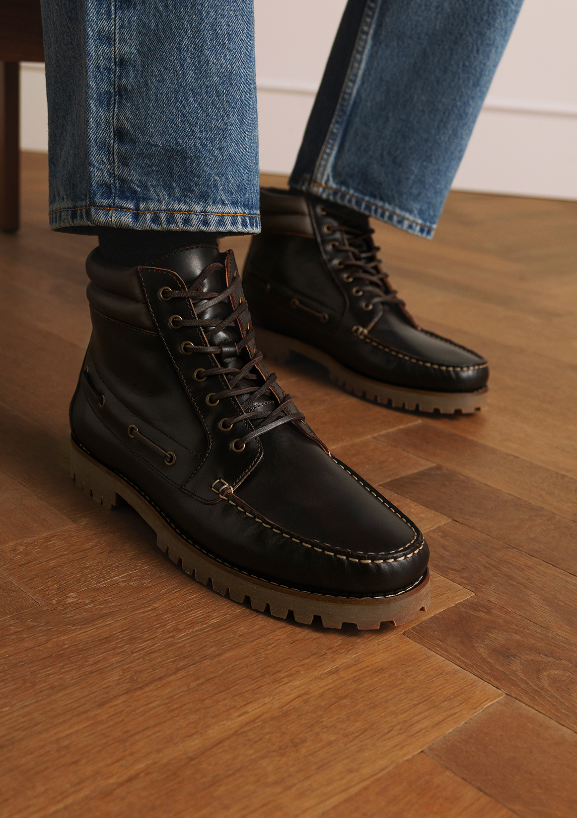 Donkerbruine leren veterboots