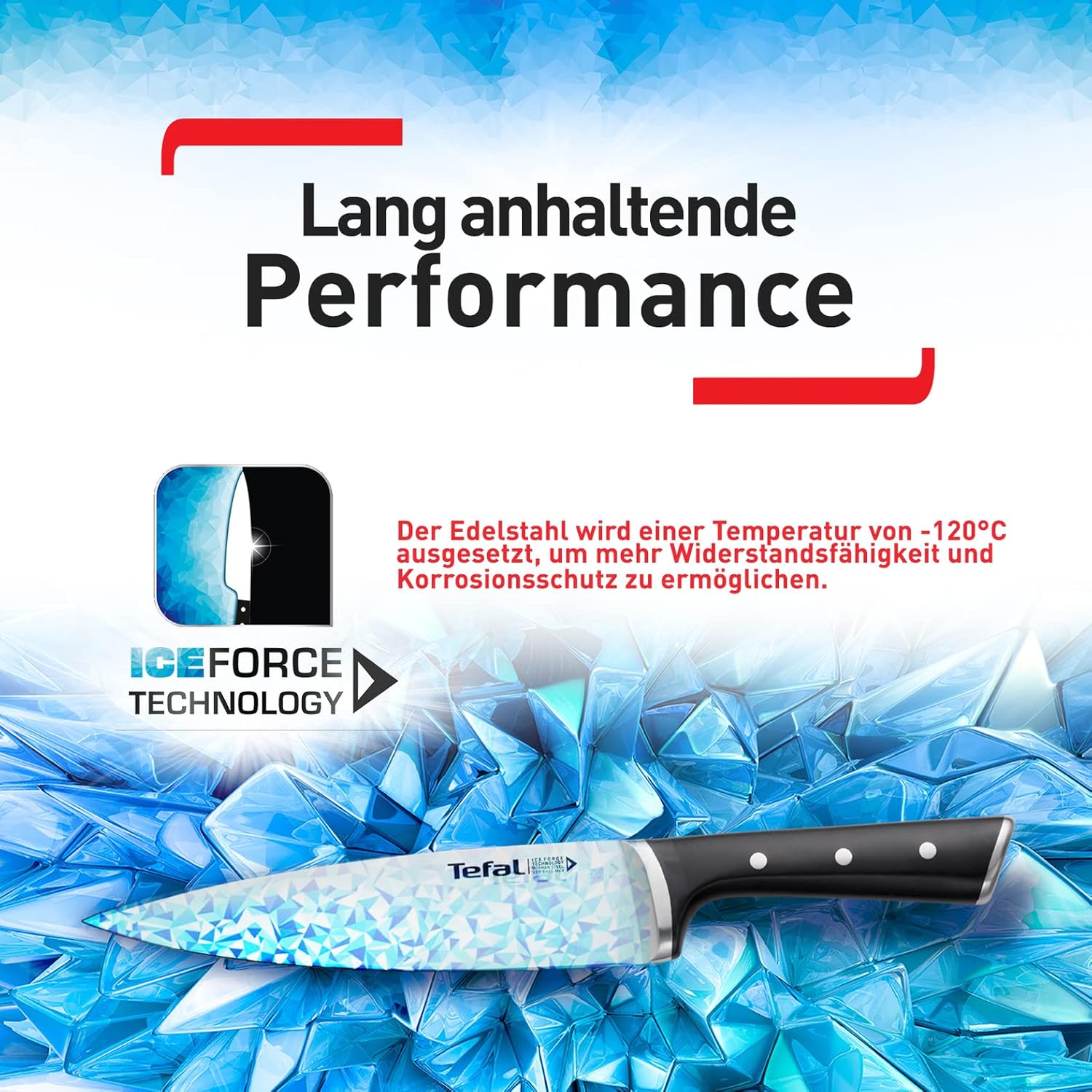 Tefal Ice Force 8-tlg. Messerblock-Set, 6 Messer, 1 Schere, 1 Holz-Messerblock, hochwertiger deutscher Edelstahl, Ice Force Technologie, korrosionsbeständig, schwarz, braun, silber, K232S7