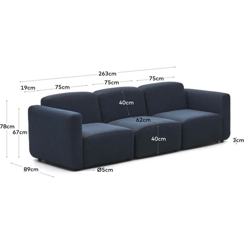 Canapé modulable Neom 3 places bleu 263 cm