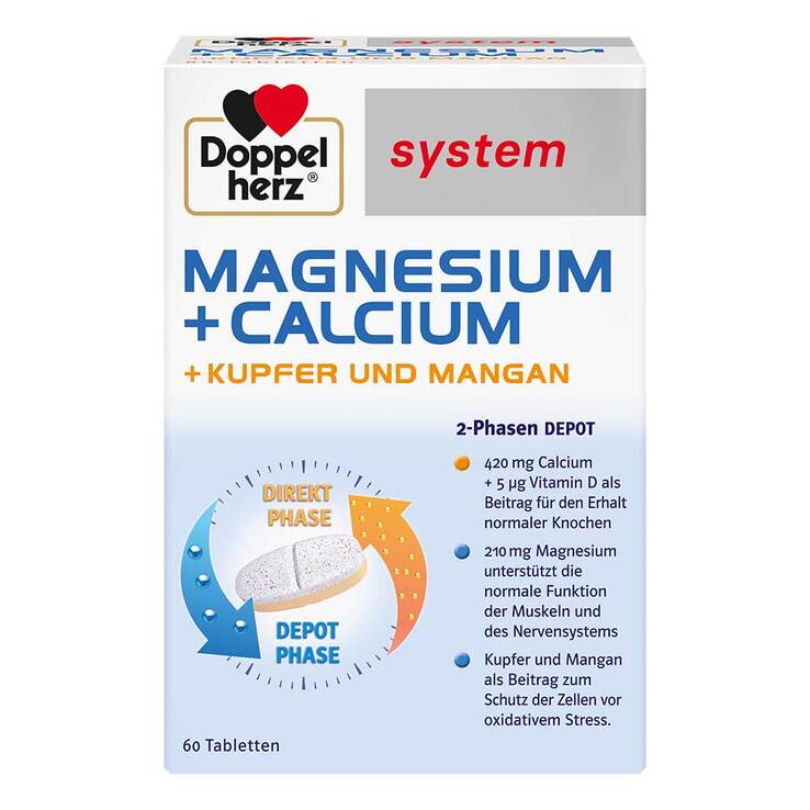 Doppelherz system Magnesium+Calcium+Kupfer und Mangan Tabletten, 60 St
