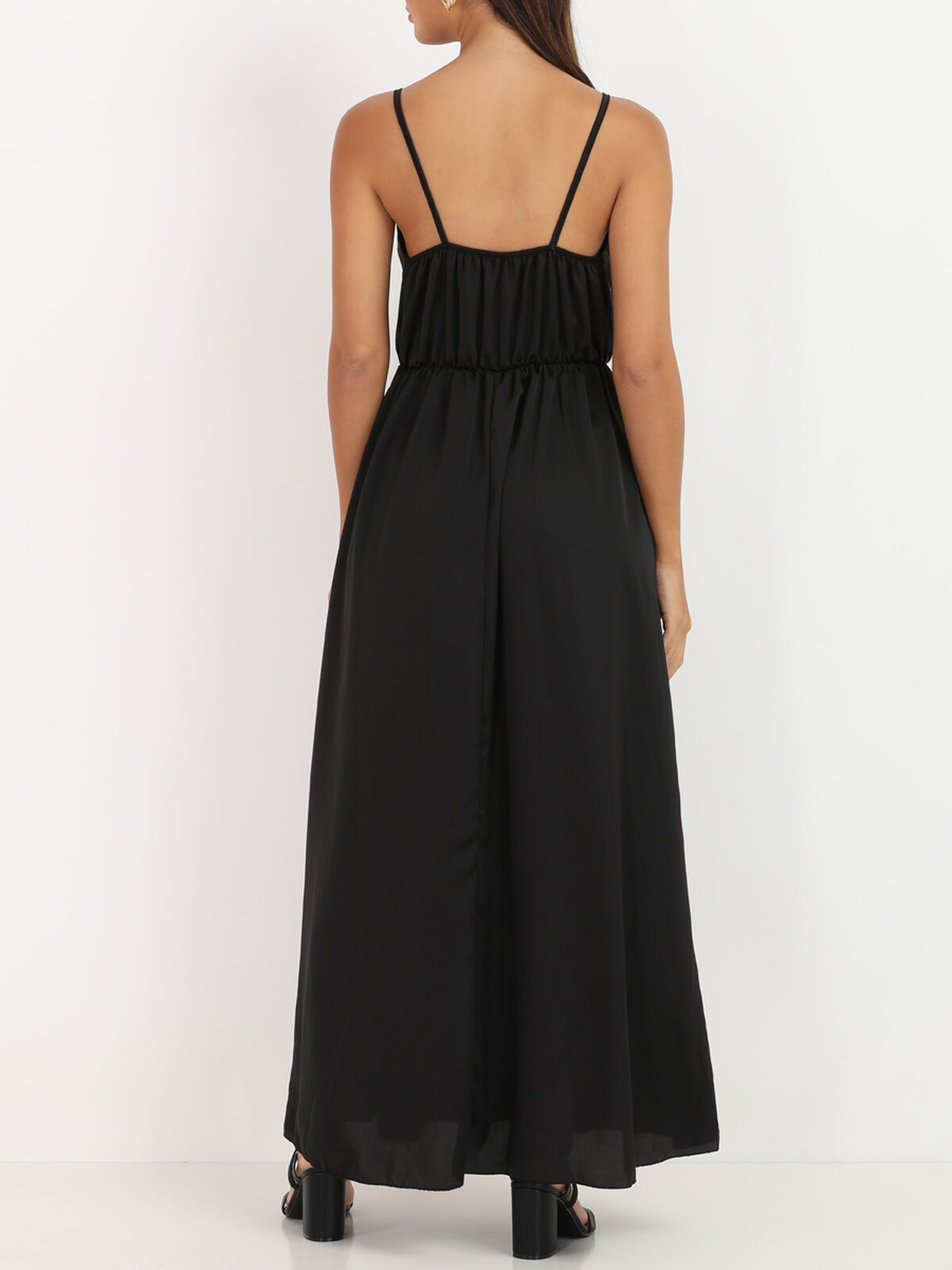 Robe portefeuille satinée- Noir