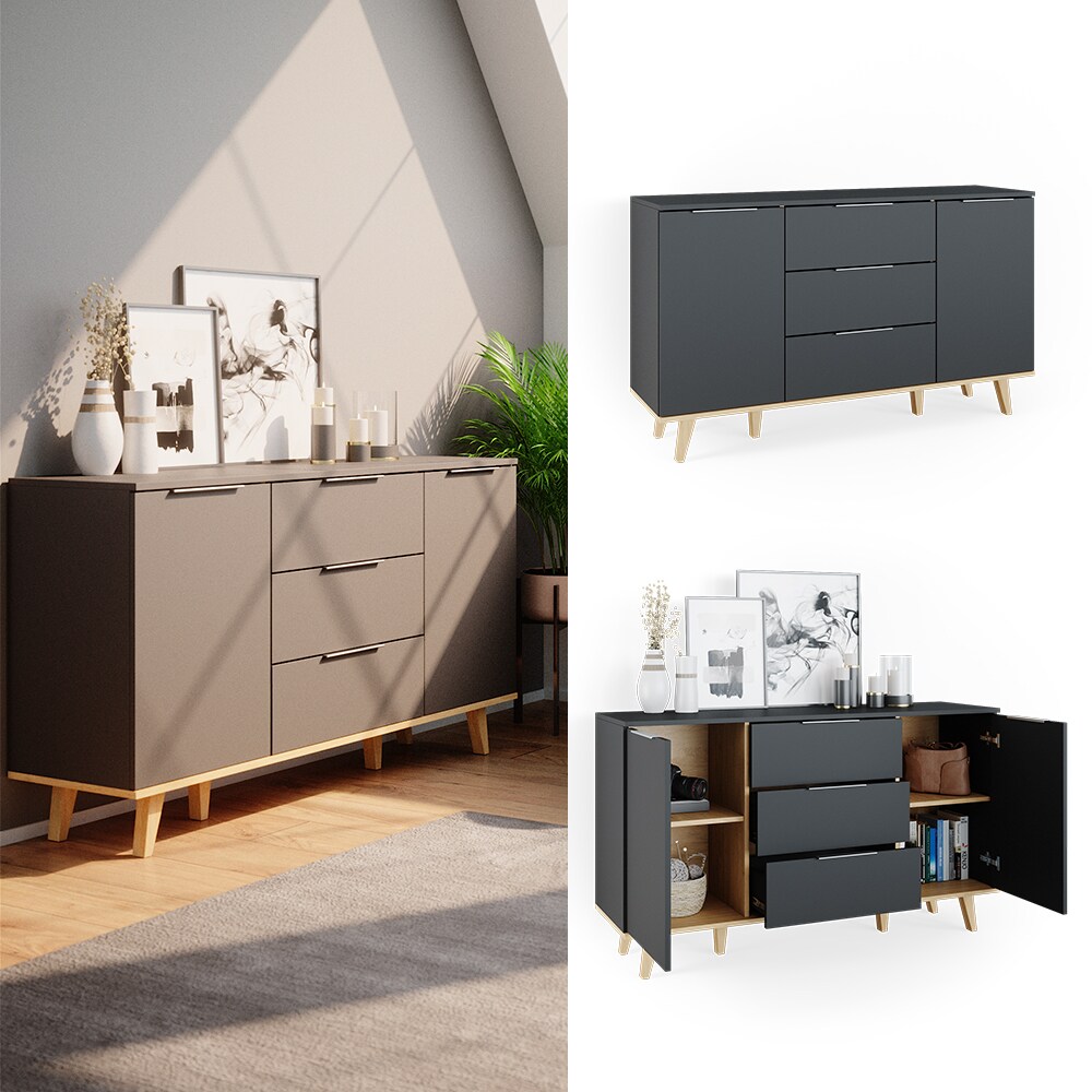 Vicco Sideboard Kommode Wohnwand Neptune Anthrazit Eiche Ablage Türe Schublade
