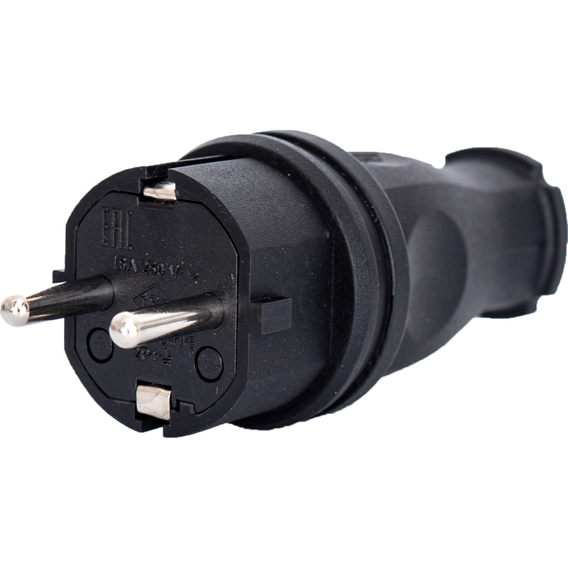 Power Stekker rubber 16A randaarde zwart IP44