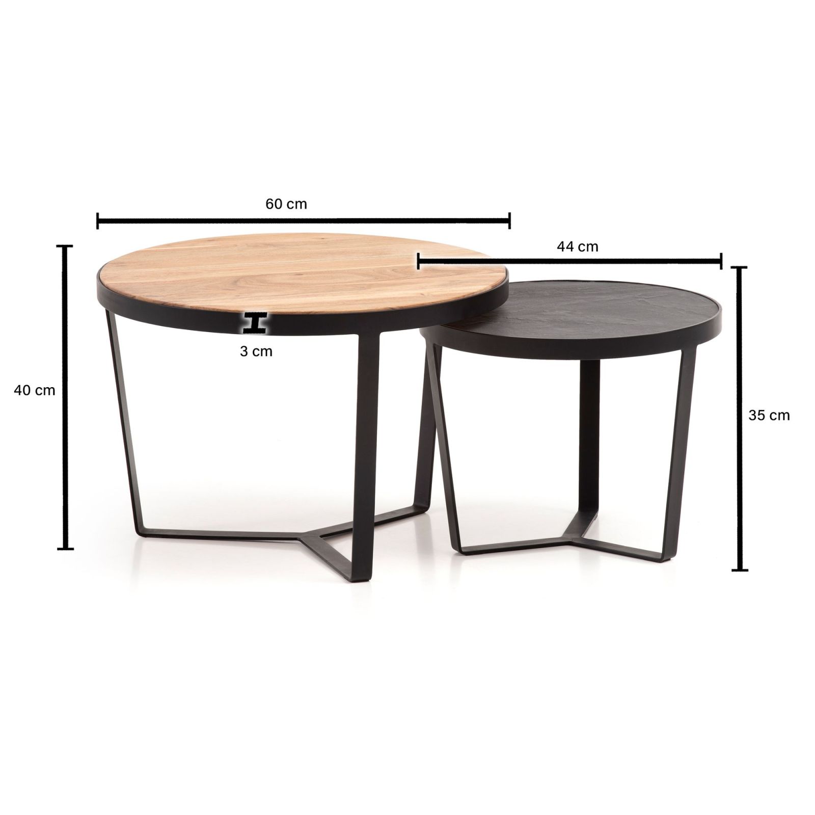 2er-Set Couchtisch - braun - anthrazit - Massivholz