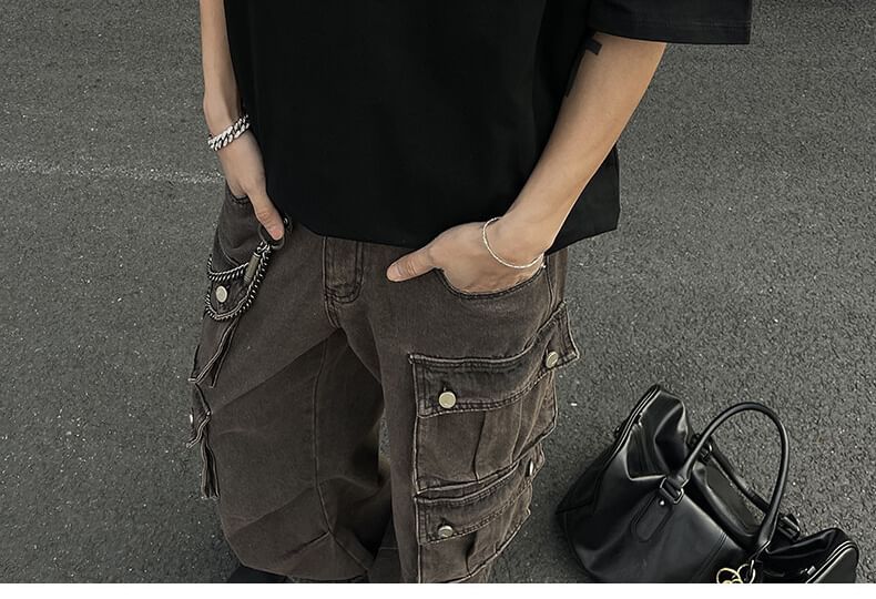 Omozando - Effen oversized T-shirt met ronde hals en elleboogmouwen