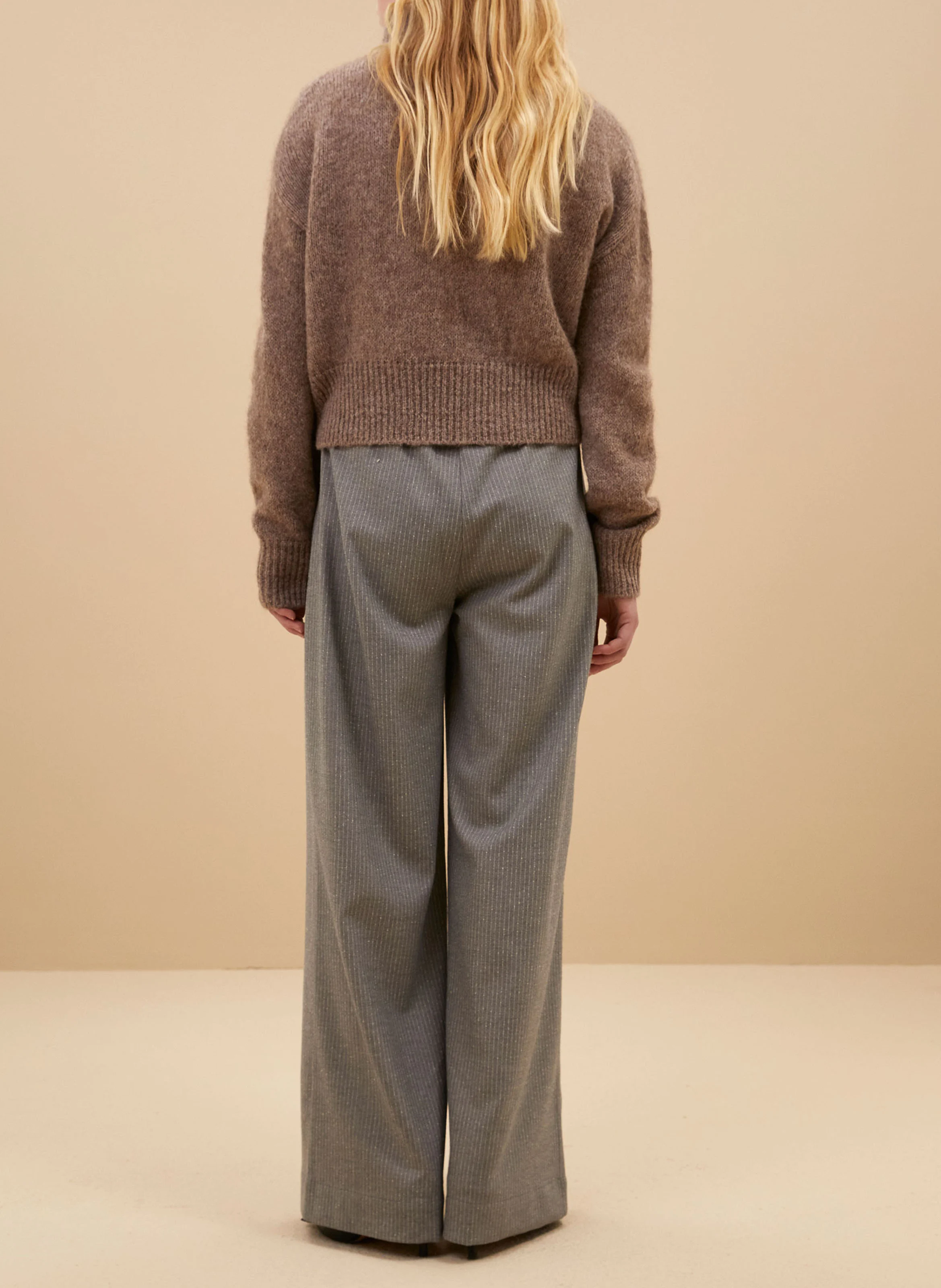 BOXY BEAU - Pull col montant en laine mélangée | Beige