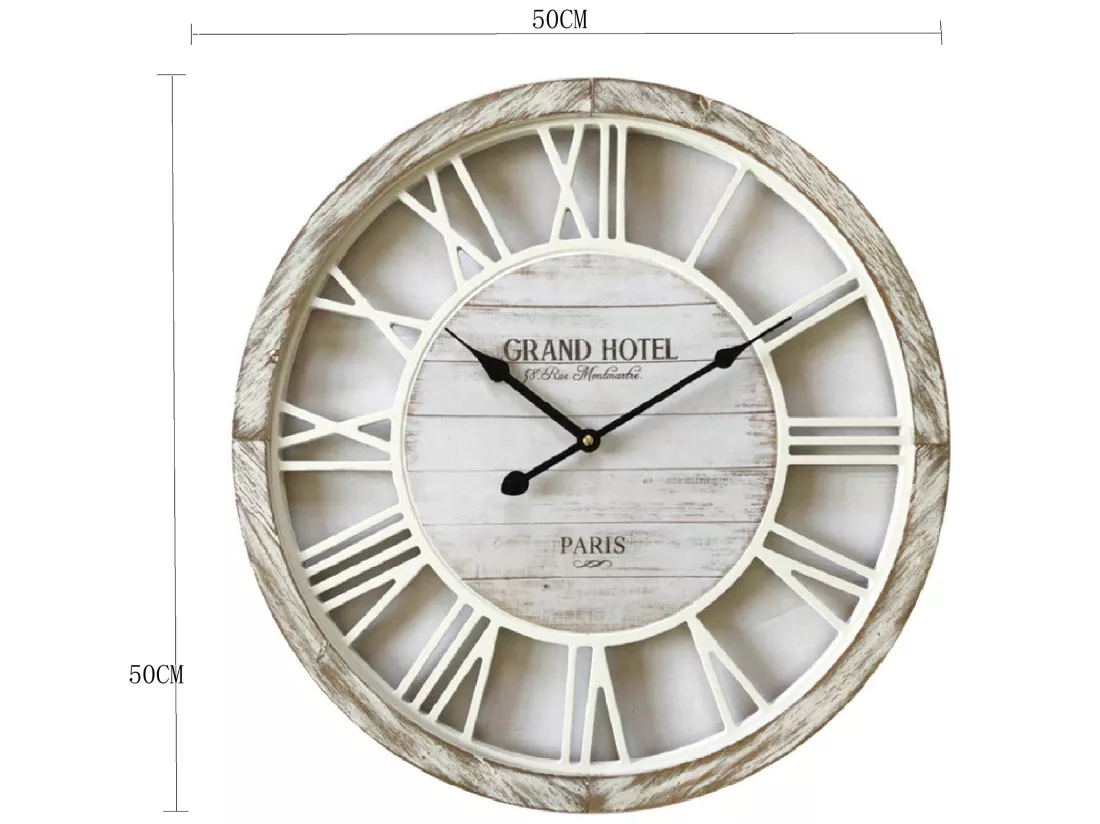 Horloge Salon Horloge Murale Shabby Vintage Bois Blanc 50x50x4,5