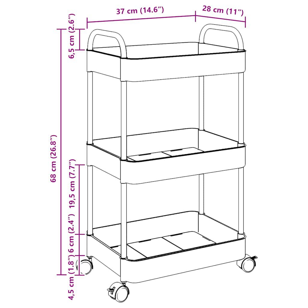 vidaXL Opbergwagen met 3 lagen 37x28x68 cm