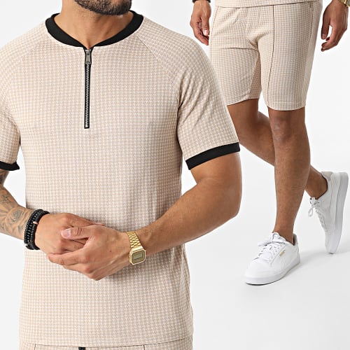 Ensemble Tee Shirt Col Zippé Short Jogging C5845-C8153 Beige