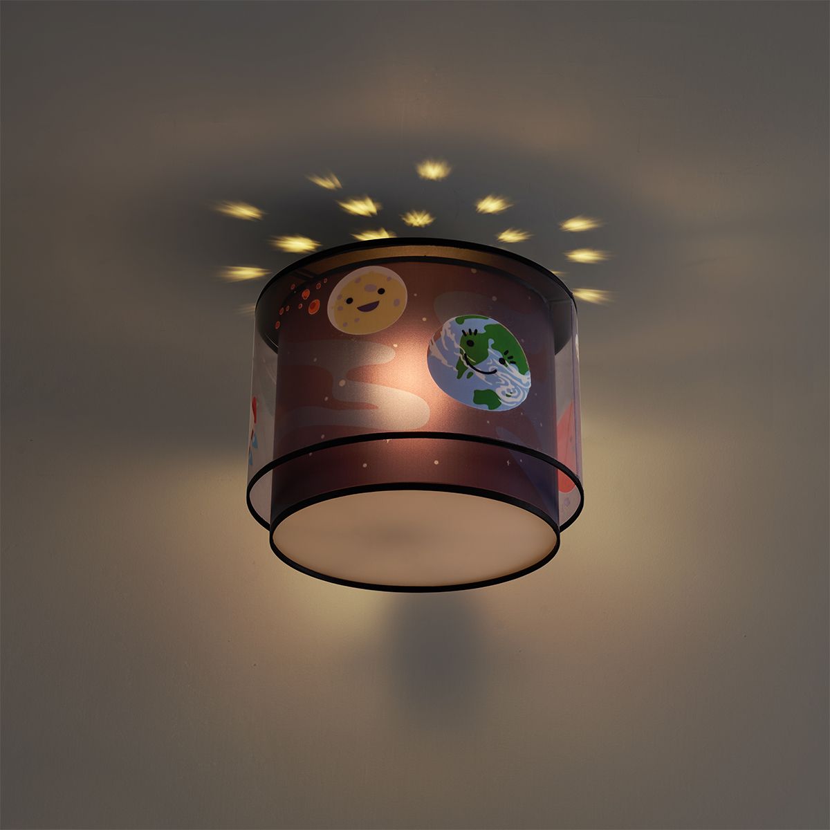 Kinder plafondlamp zwart met ruimteschip en sterren - Harrie in Space