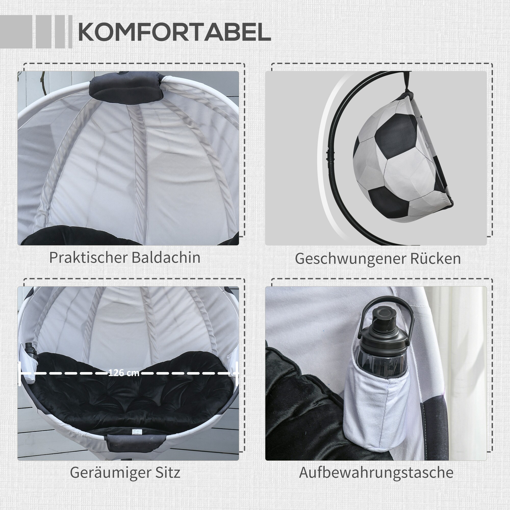 Outsunny Hängesessel im Fußball-Design bunt 126L x 114B x 172H cm
