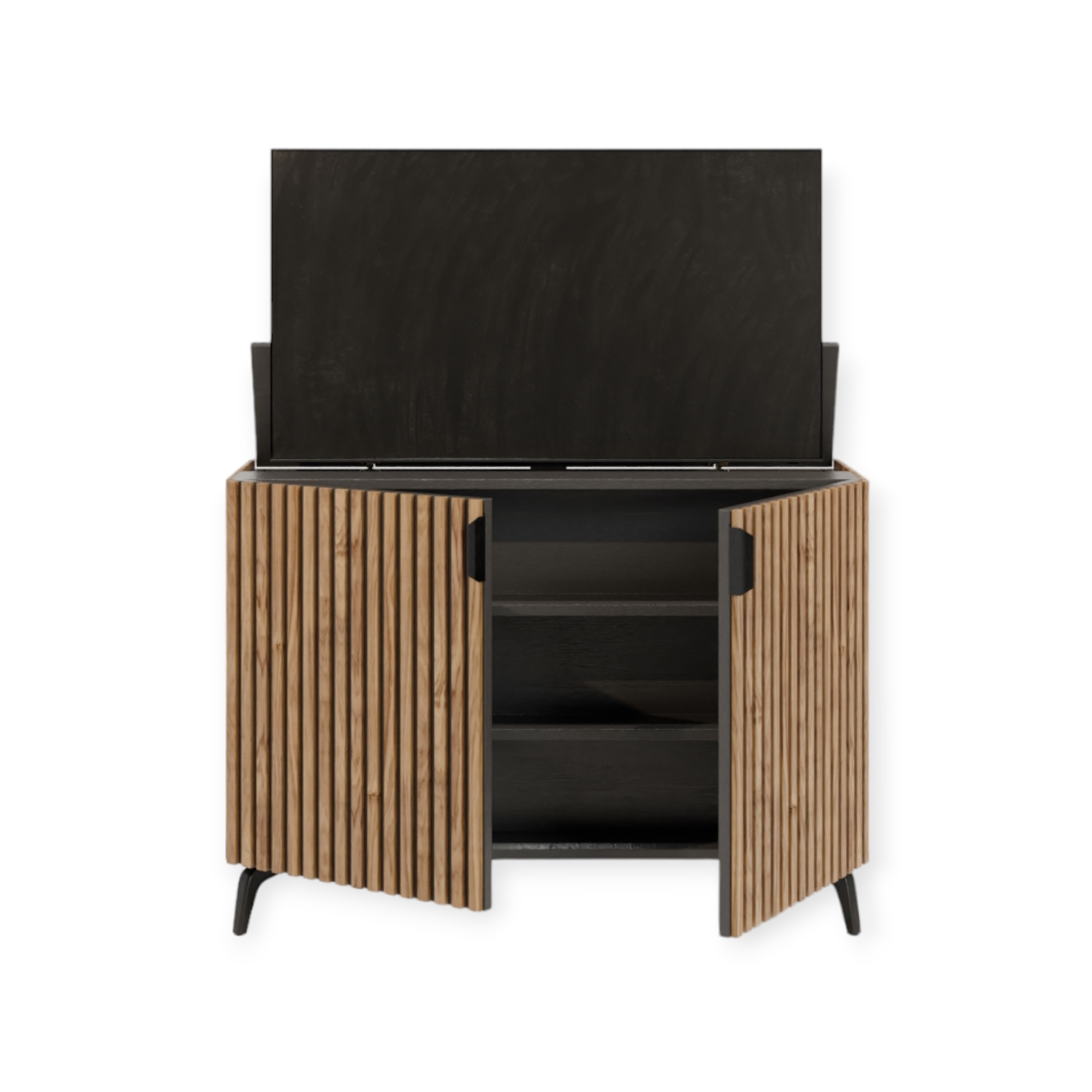 TV lift meubel Modern Latjes 43 inch 2 deurs rondom afgewerkt met latjes
