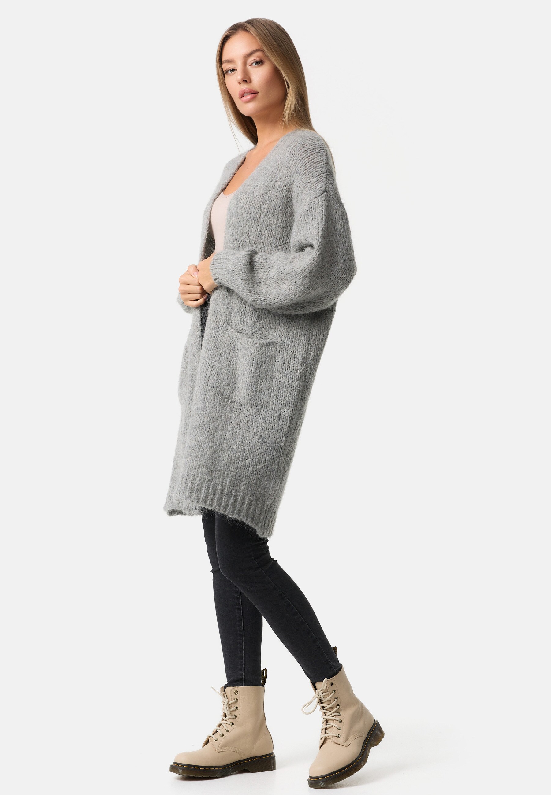 PM SELECTED Damen Warme Strickjacke Cardigan mit Taschen in Einheitsgröße PM69
