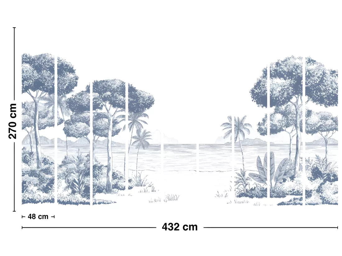 Papier Peint Panoramique L432xH270cm - La Plage Encre - Papier intissé 150gr/m2