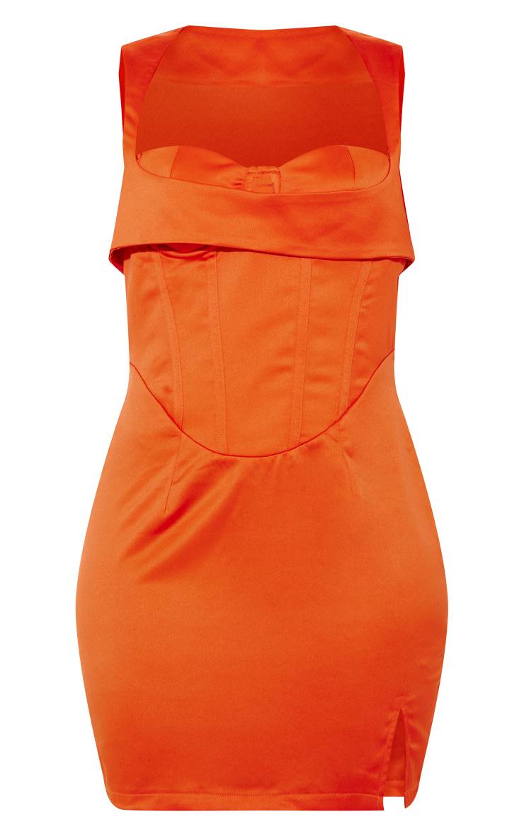 Orange Robe Mini À Corset Structuré En Satin Effet Sculptant